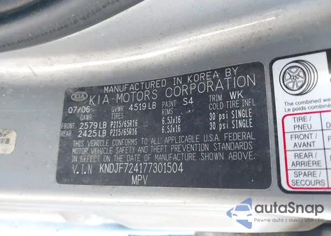 2007 Kia Sportage Lx из США, поврежденный, VIN KNDJF724177301504